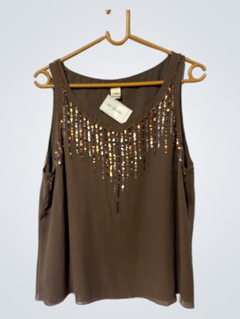 GIA COLLECTION Braunes Perlen- und Pailletten-Top
