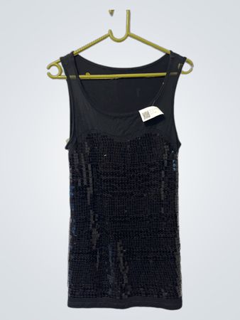 Schwarzes, mit Pailletten besetztes Trägershirt