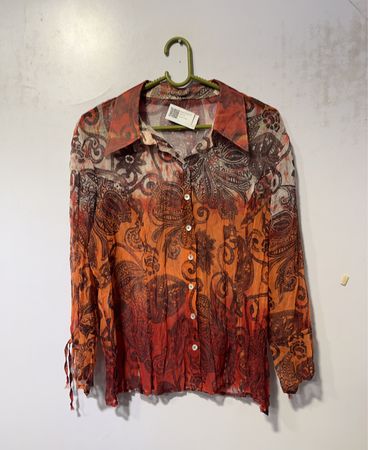 Frauen Transparente Paisley Druck Knopf-Oben Hemd