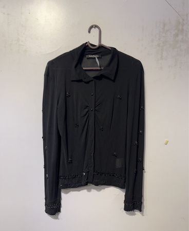 Betty Barclay Schwarzes Perlenbesetztes Transparentes Button-Up Shirt