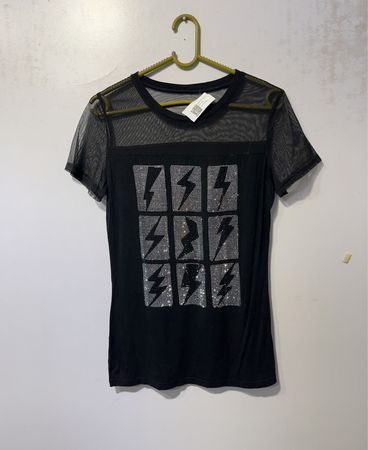 Schwarzes T-Shirt mit Strass-Blitzdesign