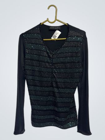 MARCCAIN Schwarzes, mit Pailletten verziertes Langarmshirt