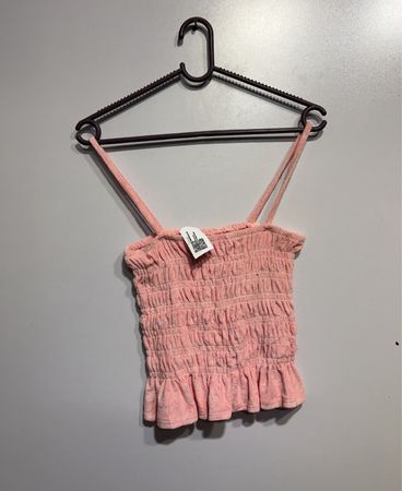 Rosa Smocked Tanktop mit Rüschensaum