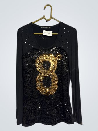 EIGHT SIN Schwarzes Langarm-Pailletten-Shirt "8