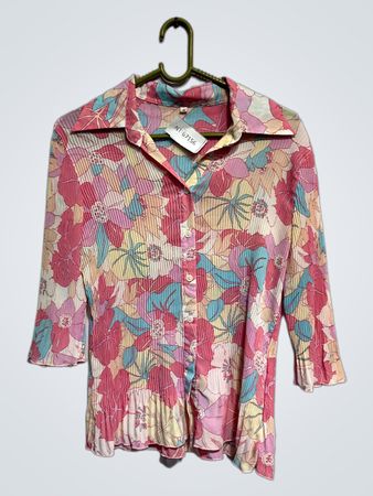 Damen Bluse mit floralem Druck und Faltenwurf, Knopfleiste