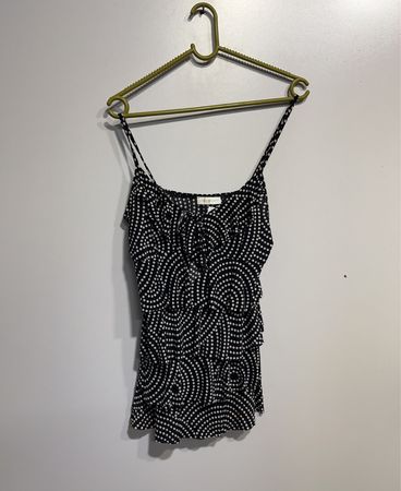CUPRO & COTTON Damen Schwarzes & Weißes Pünktchen Rüschencamisole-Top
