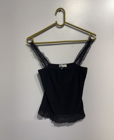 Xanasa Schwarze Spitze Besatz Spaghettiträgershirt