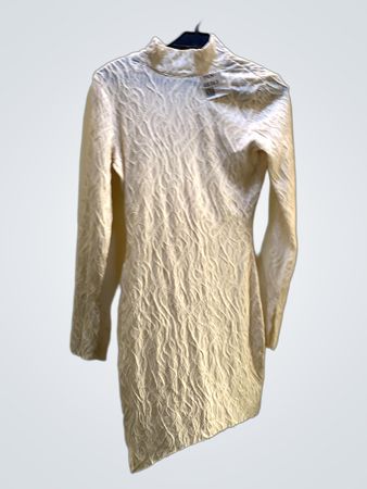 FaithVintage Creme Strukturierter Stehkragen Asymmetrisches Kleid