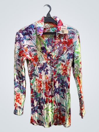 FaithVintage Damen Mehrfarben Blütenmuster Knitter Langarm Hemd mit Knopfleiste