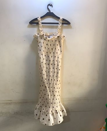 PITAYA Polka Dot Smocked Ruffle Dress