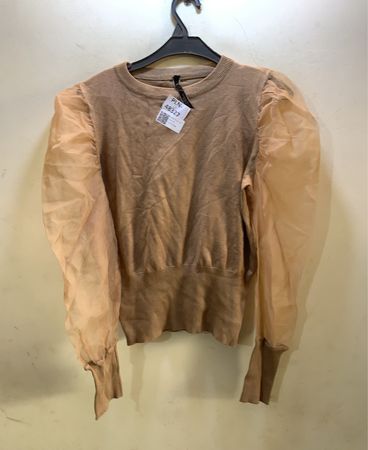 Golden Days Paris Brown Sheer Puff Sleeve Sweater