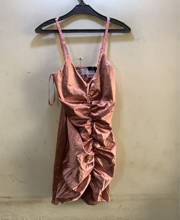 AX Pink Ruched Satin Slip Dress