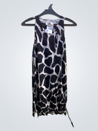 NABILAB Black and White Animal Print Ärmelloses Kleid