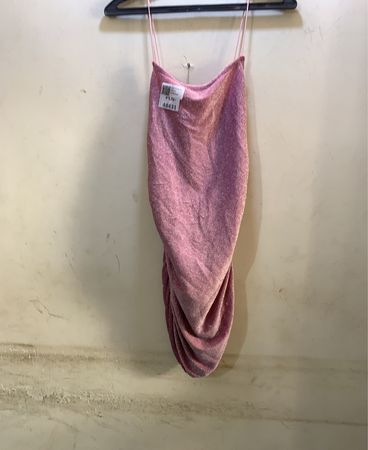 FaithVintage Pink Ruched Sparkle Midi Dress