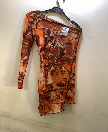 FaithVintage Mesh Print One Shoulder Dress
