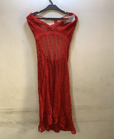 FaithVintage Rotes Häkel-Maxi-Kleid