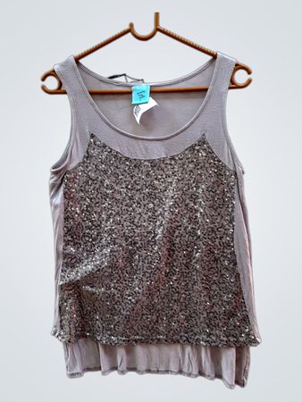Graues ärmelloses Tanktop mit Paillettenfront