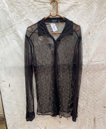 ASOS DESIGN Schwarzes Netz Perlen Knopfshirt