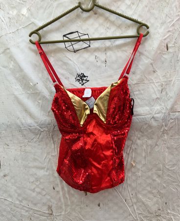 Rotes Pailletten-Corsagenoberteil