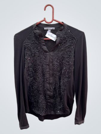 Meine Kollektion Schwarze Spitze Verziert V-Ausschnitt Bluse