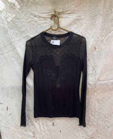 Sonia Rykiel schwarzes Netzoberteil mit Spitzendetails