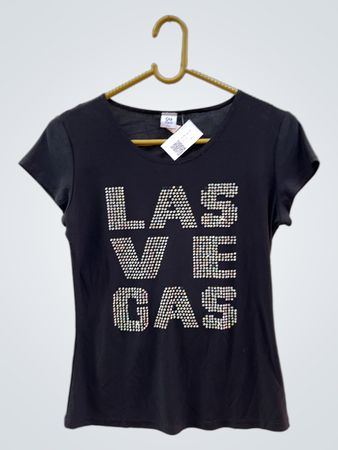 Ein Fashion Black "LAS VEGAS" Strass T-Shirt