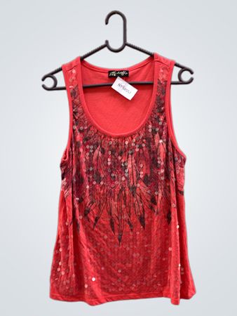 Koralle Tanktop mit Feder- und Paillettenmuster