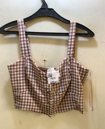 FaithVintage Braunes Karomuster Smocked Crop Top