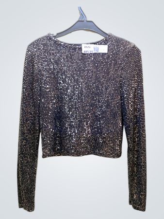FaithVintage Pailletten Langarm-Crop-Top