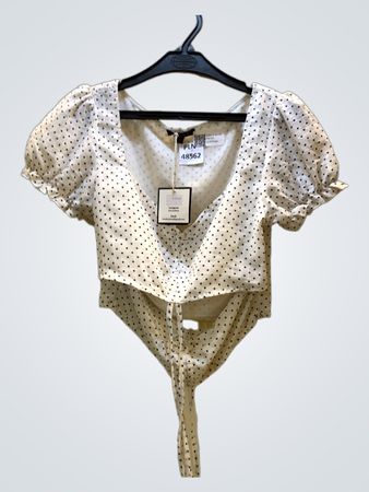 FaithVintage Polka Dot Puff Sleeve Tie Back Crop Top