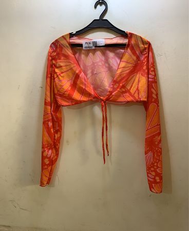 FaithVintage Orange Butterfly Print Langarm-Crop-Top