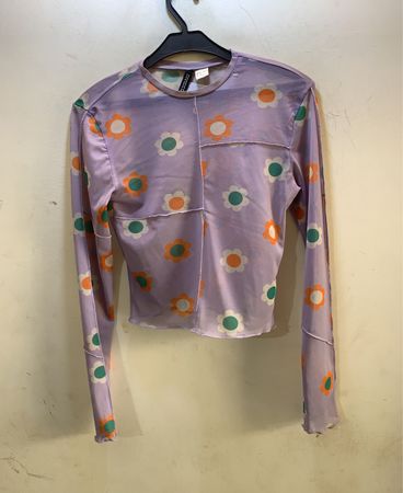 Geteiltes Floral-Mesh-Longsleeve-Oberteil