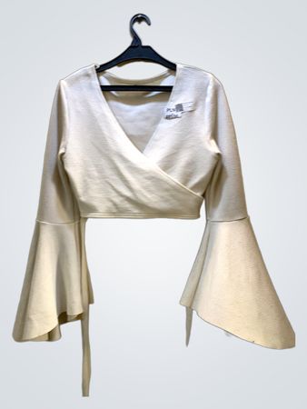 FaithVintage Weißer Glockenärmel Wickel-Crop-Top
