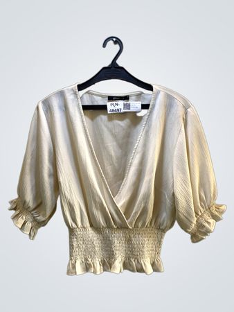 Ginatricot Cream Textured Smocked Cropped Blouse