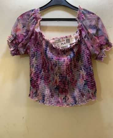 AMISU Floral Print Smocked Puff Sleeve Top