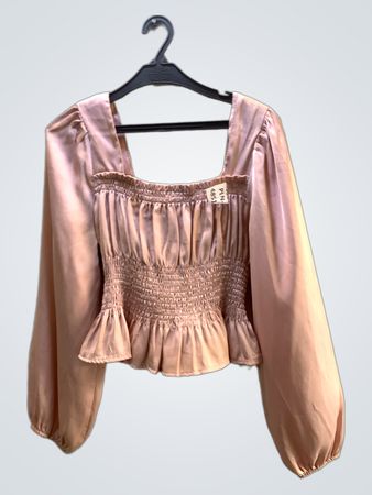 Folio & Co Pink Smocked Square Neck Peplum Top
