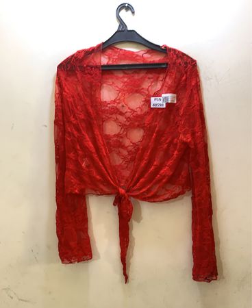 FaithVintage Roter Spitzen-Bindefront Bolero Shrug