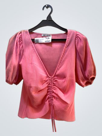 ZARA Pink Ruched Puff Sleeve Top