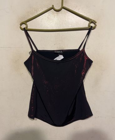PATRICK B PARIS Schwarzes Metallic-Spaghetti-Träger-Top