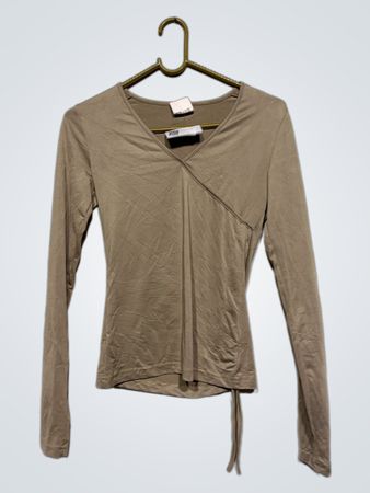 Beige langärmliges Wickeloberteil mit Bindedetail