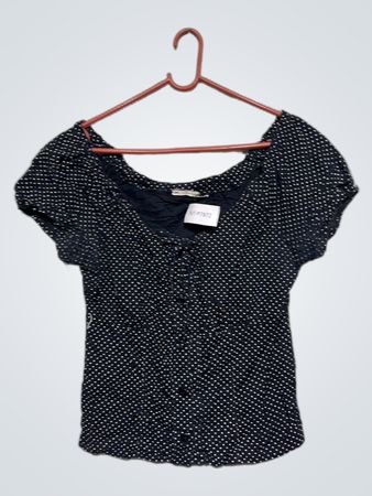 Schwarz-weißer Polka-Dot-Kurzarm-Top mit Bindungsdetail