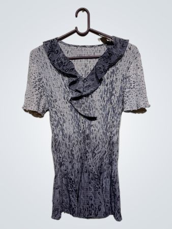Frauengrey Tierdruck Rüschenshirt mit V-Ausschnitt