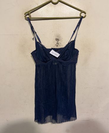 Marineblaue durchsichtige Babydoll mit Spitzensaum