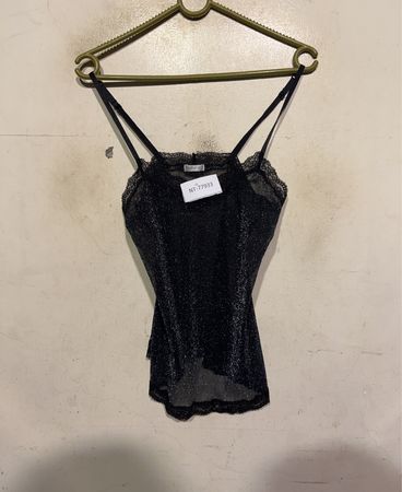 Kissen Schwarz Glitzer Spitze Besatz Cami Top NT-77933