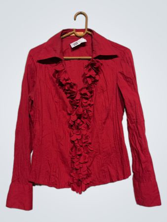 BIBA Rotes Rüschenshirt mit Knopfleiste