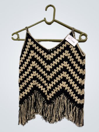 Schwarzes und braunes gehäkeltes Tanktop mit Fransen