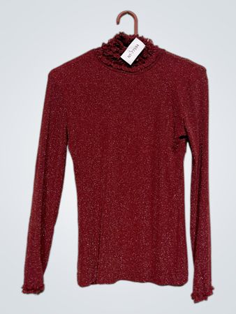 Rotes Glitzer-Mock-Neck Langarmtop