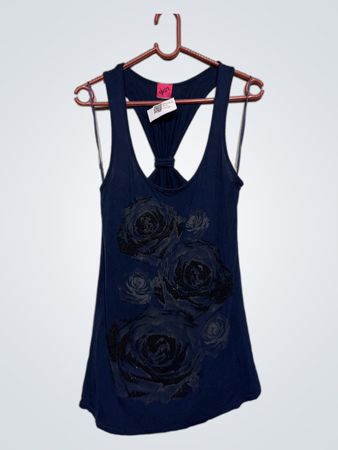 Marineblaues Tanktop mit Rosendruck