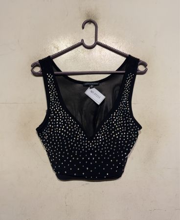 Haute Monde Damen Schwarzes Verziertes Mesh-Crop-Top
