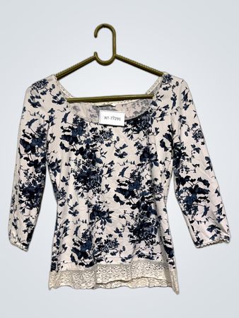 Chantal Rose Weiß Blau Floral Spitzeneinsatz 3/4 Ärmel Oberteil